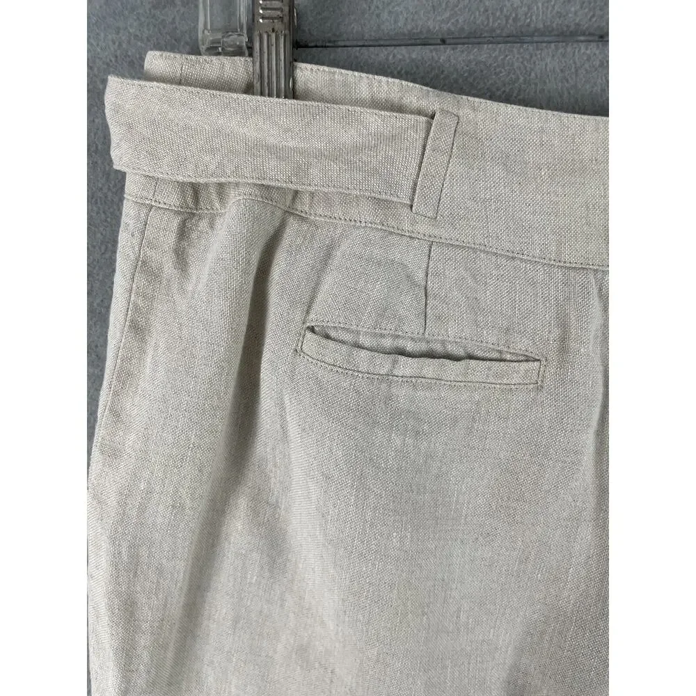 Talbots Petites 14P Pure Irish Linen Beige Cropped Wide Leg Capri Belted Pants